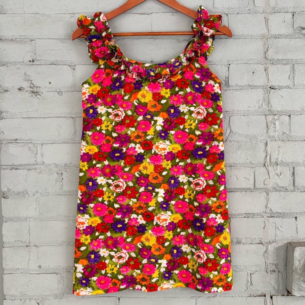 Vintage 60s Floral Mini Dress: Beach Cover - small